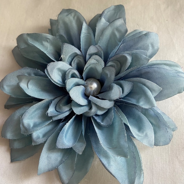 Teal flower brooch with pearl centre blue wedding flower pin brooch large 12cm