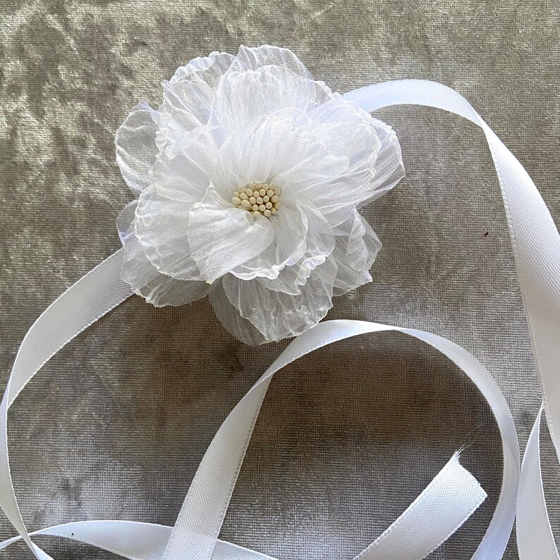 White chiffon rose choker on satin ribbon delicate singe flower white 10cm bridal accessories image 4