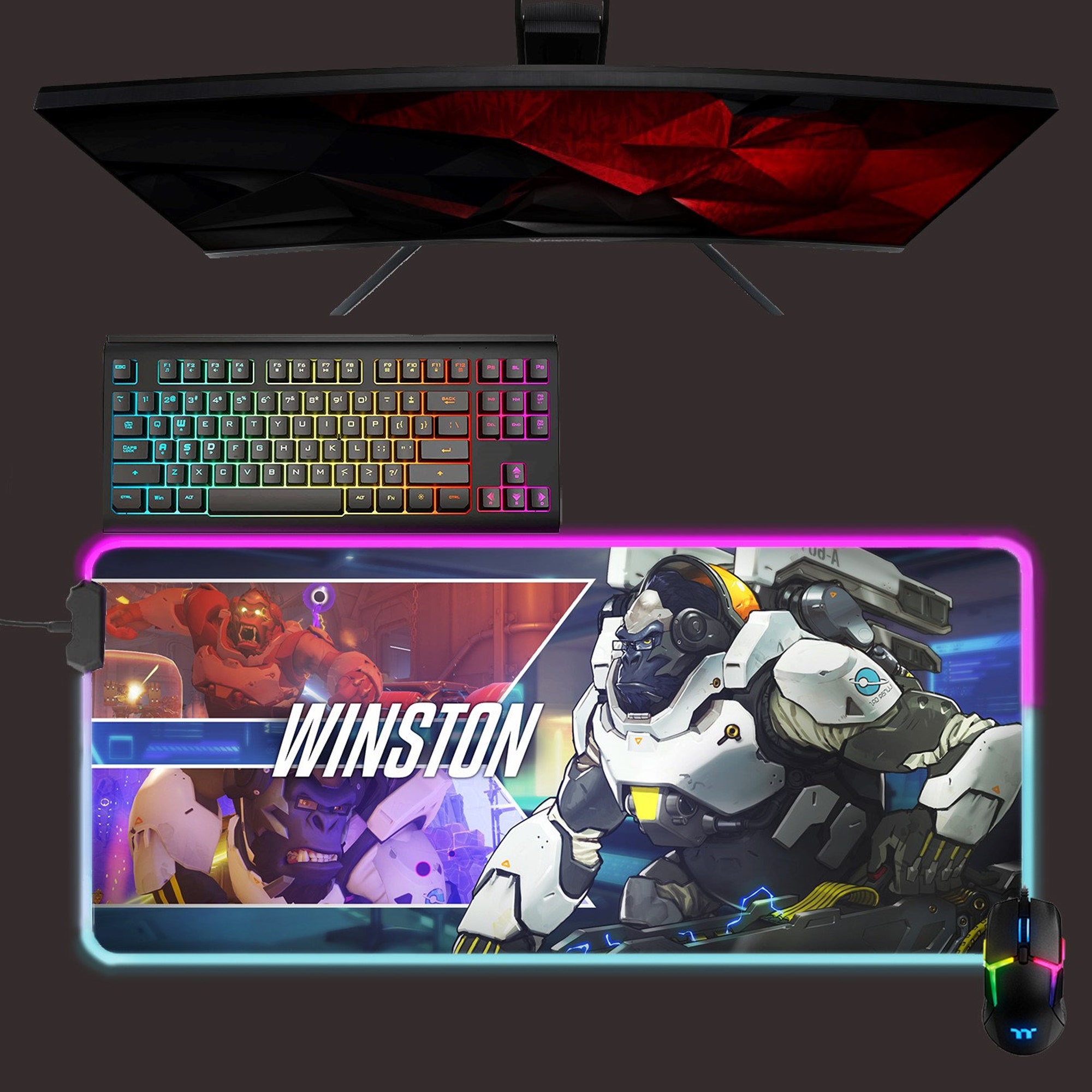 Overwatch led mouse mat, Winston rgb mouse pad, gaming mouse pad, gift for gamer