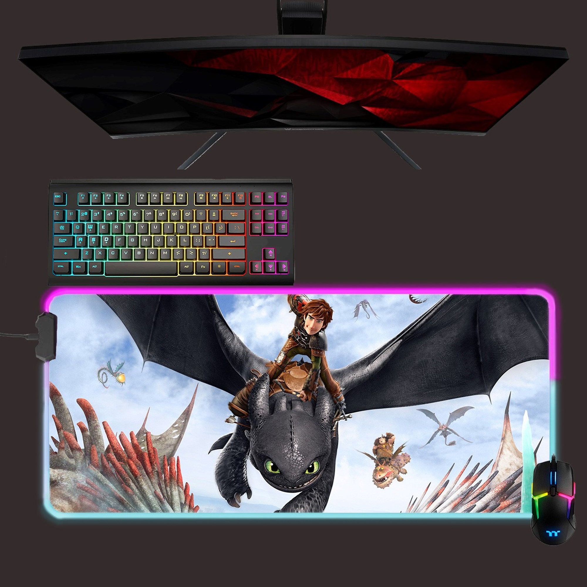 How To Train Your Dragon led mouse mat, Toothless rgb mouse pad, gaming mouse pad