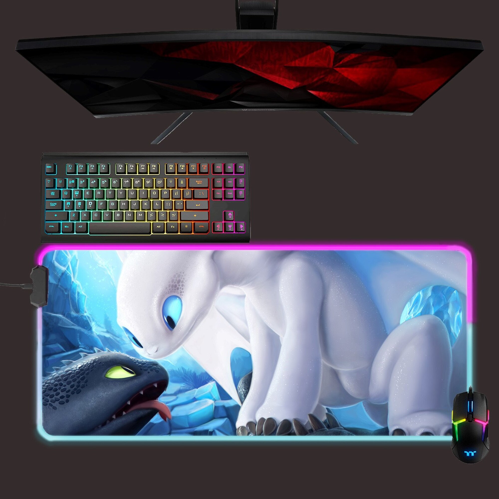 Discover How To Train Your Dragon led mouse mat, Toothless and Fury rgb mouse pad, gaming mouse pad, desk mat, gift for gamer