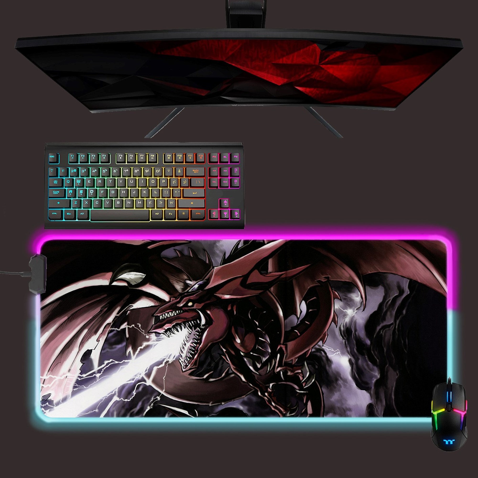 Yu-Gi-Oh led mouse mat, Slifer the sky dragon rgb mouse pad, gaming mouse pad, desk mat, gift for gamer