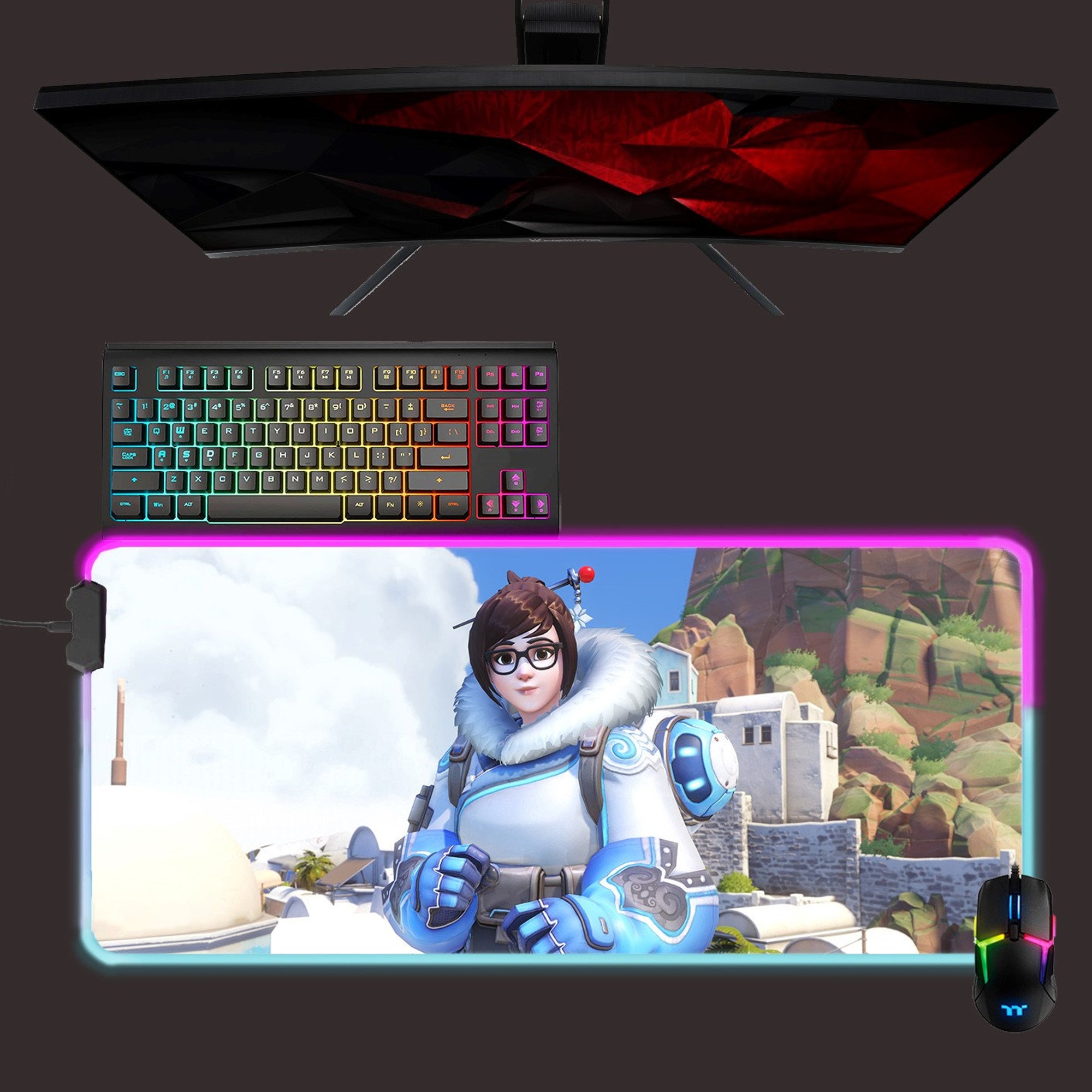 Overwatch led mouse mat, Mei rgb mouse pad, gaming mouse pad, desk mat