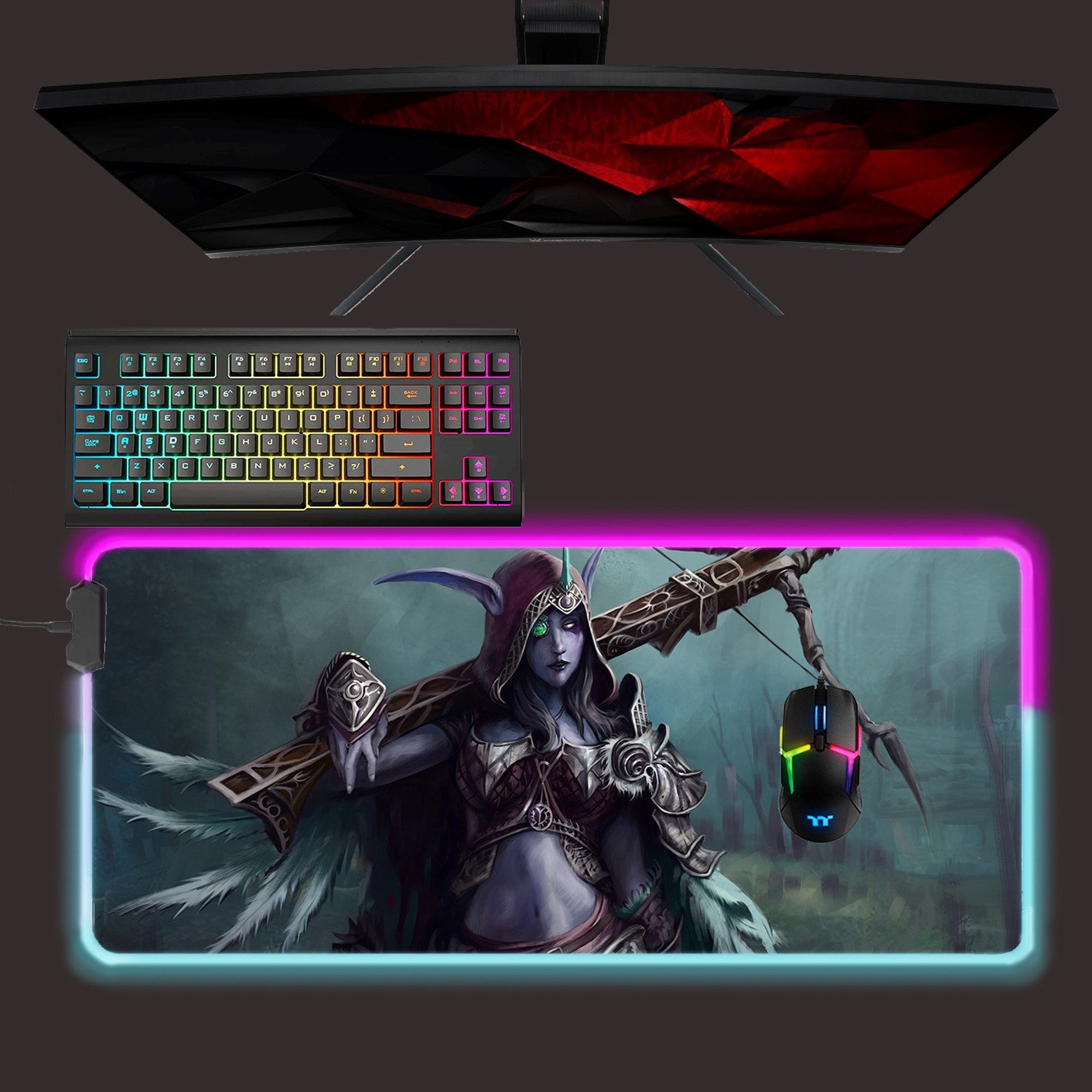 World of Warcraft led mouse mat, WoW Sylvanas rgb mouse pad, gaming mouse pad, desk mat, gift for gamer