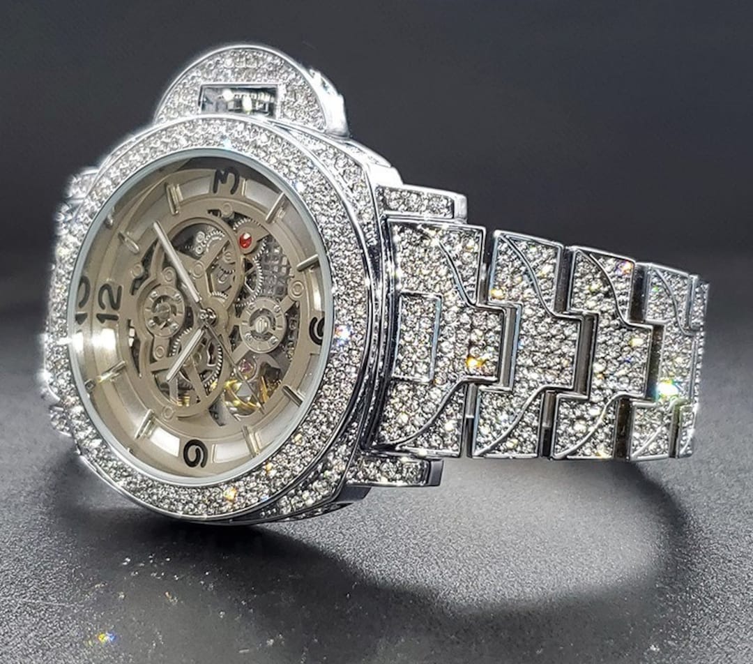 Men Iced Out Watch, Lab Diamond Watch, Moissanite Watch Silver and Gold