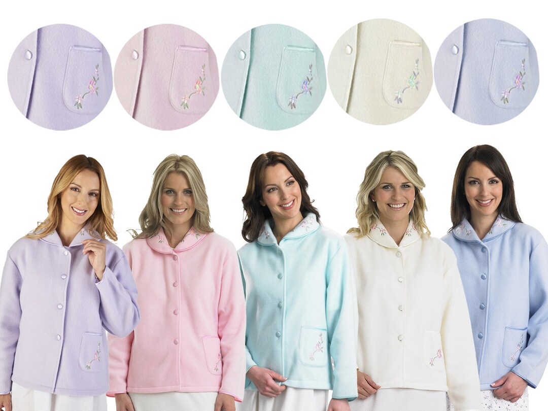 Super Soft Bedjacket Embroidered Polar Fleece Button Down Bed Jacket Mother's Day Gift Winter