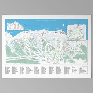 Fernie Alpine Resort Trail Track Map POSTER - Skikaart Wall Art Canada, Piste Map Run Tracker Noord-Amerika, Brits-Columbia, [digitaal]