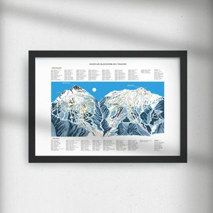Carte des pistes de Whistler Blackcomb - Art mural carte des pistes de ski Canada, carte des pistes tracker des pistes Amérique du Nord, Colombie-Britannique