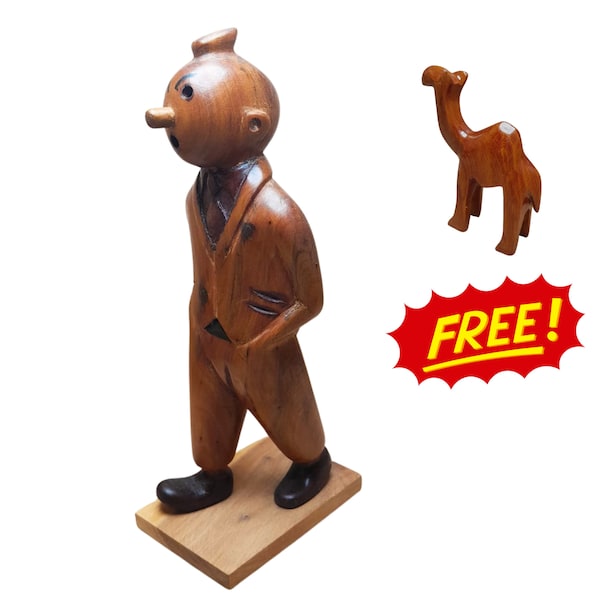 Moroccan Wooden Tintin figurine, wooden Sculpture tintin