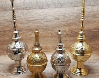 Handcrafted Moroccan Brass Rose Water Sprinkler – Traditional Perfume & Gangajal Decanter, Vintage Islamic Art Decor