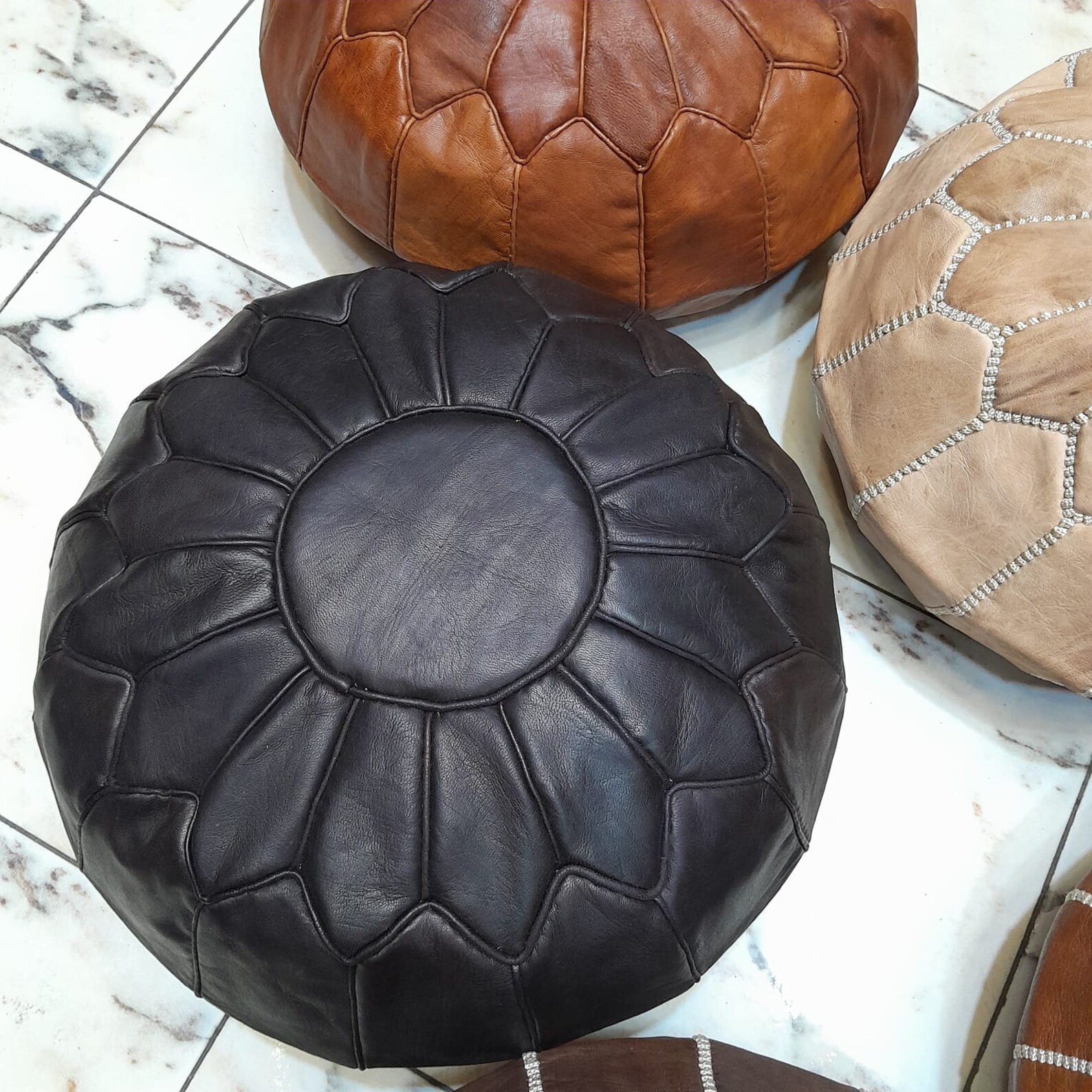 Small Ottomans Leather Pouf Made Moroccan, Footstool Hassock, Kids ...