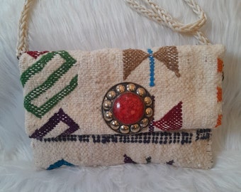 Bolso de embrague Kilim, bolsa de bolso Kilim Carpet, bolso de alfombra bereber, correa de hombro de diseño, embrague Kilim hecho a mano, bolso Kilim de mujer