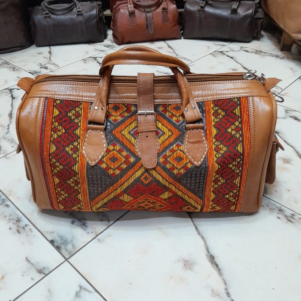 Leather and Vintage Kilim Duffle - Limited Edition! leather duffle, kilim bag, women duffle, weekender, overnight bag