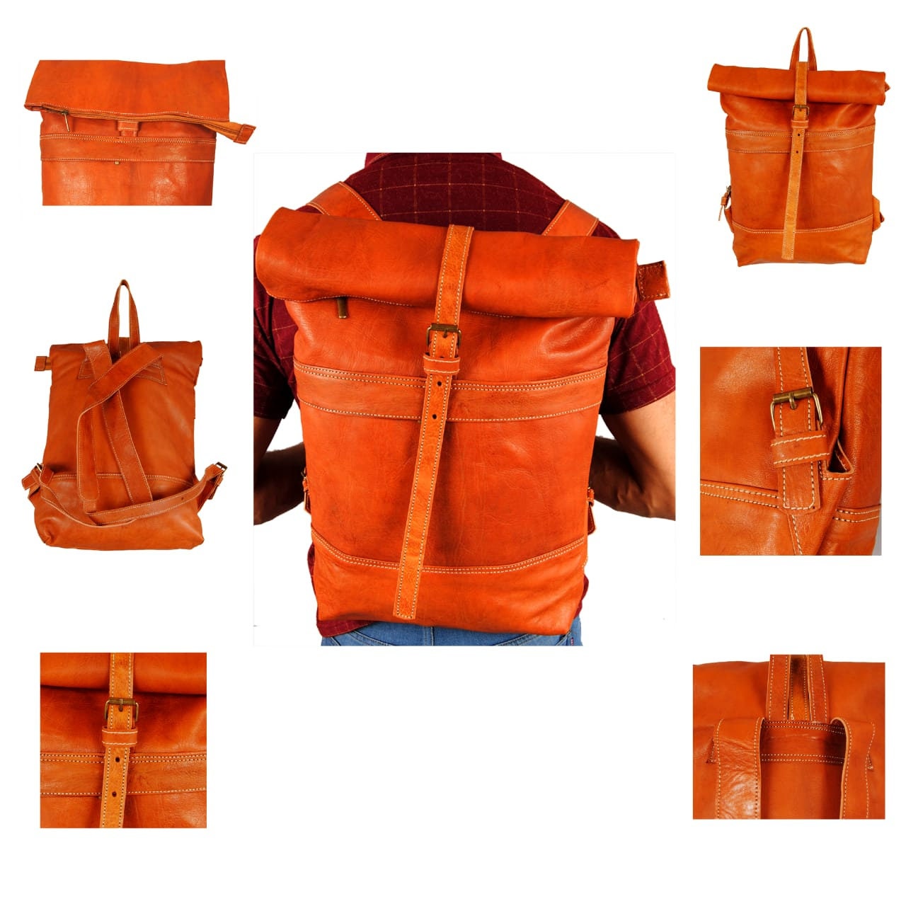 Leather Backpack Leather Roll Top Backpack Moroccan Etsy Canada