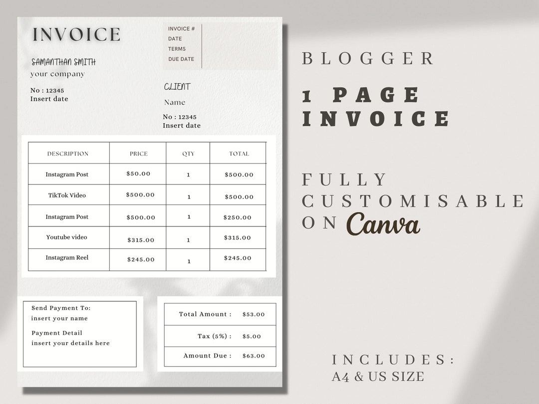 Influencer Invoice Template Invoice Template Download Template Canva Influencer Invoice Template Invoice Template Download Template Canva