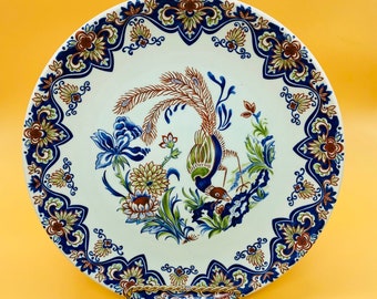 Chinoiserie Style VIEUX RHODES wall hanging plate handworked by Boch Frères Keramis (pre Villeroy)