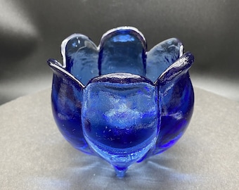 Espagne Art recyclé verre bleu cobalt bougeoir vase tulipe