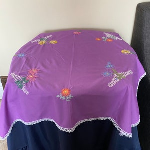 Pretty Purple cotton square table cloth handmade embroidery topper