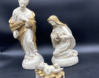 Vintage 3 piece Nativity Holy Family Handcast Handpainted China Resin