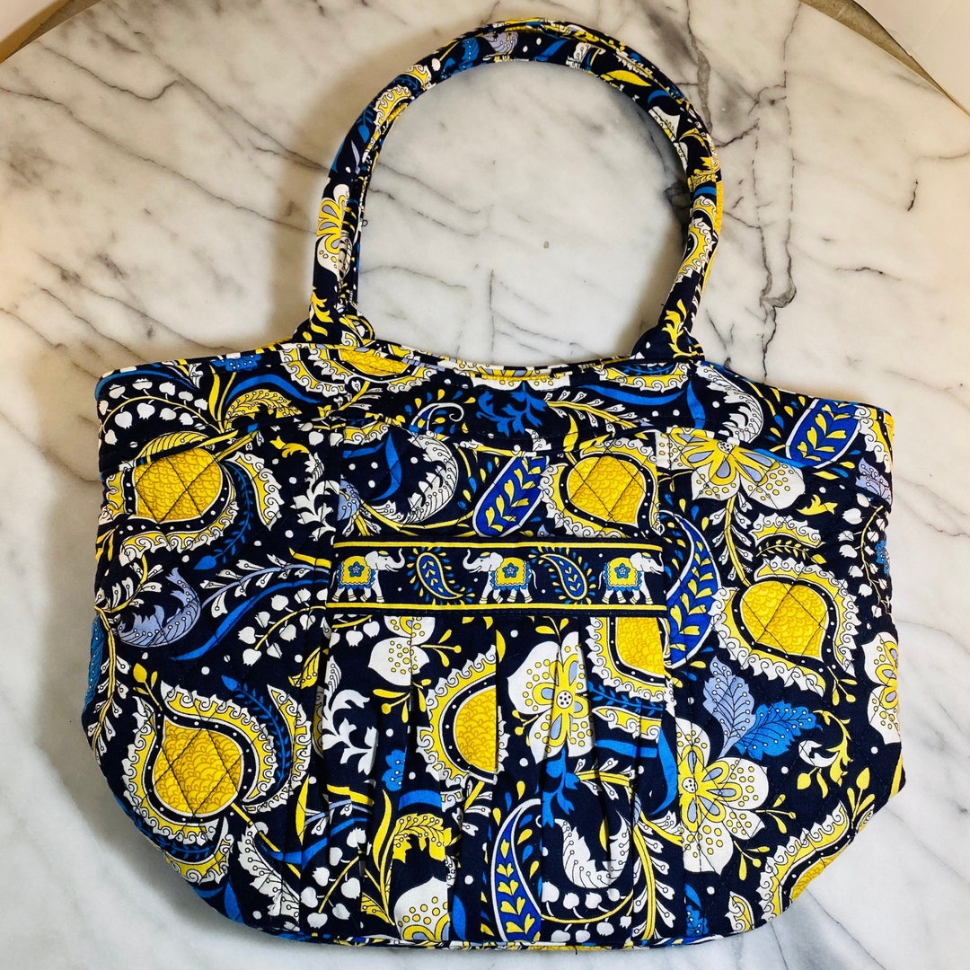 Vera Bradley Purse Tote Elephants Blue Yellow Retired Pattern Etsy