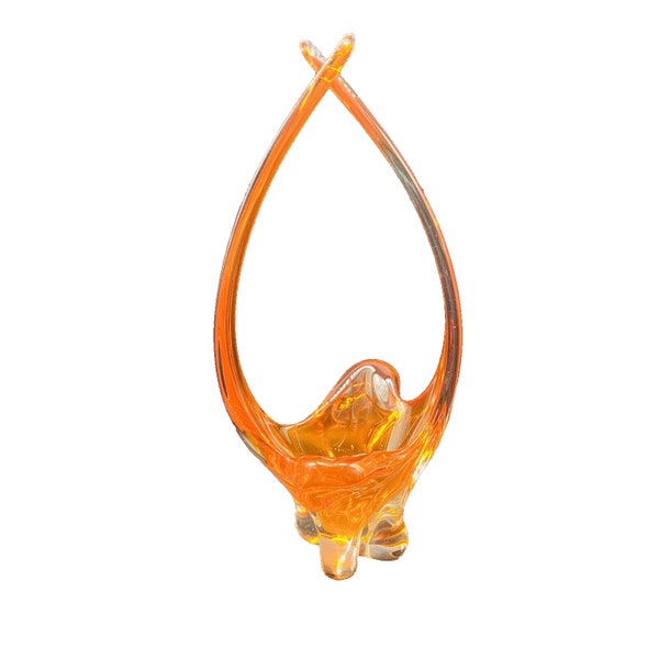 Panier vintage Chalet Glass Canada orange avec anse étirée en verre artistique, années 60