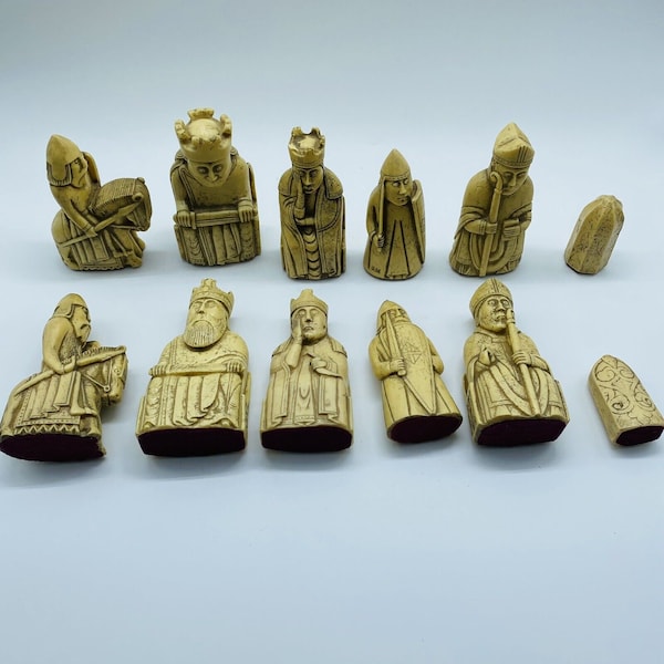 Set of Six Resin Decorative Chess Pieces Signed BM Lewis Chessmen Figurines Set 1 Only available now.