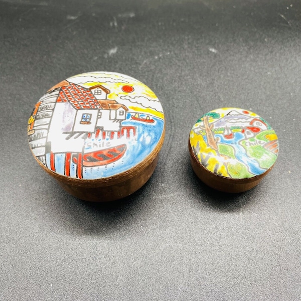 Copper and Enamel Trinket and Pill Box Hand made by Chilean Artist