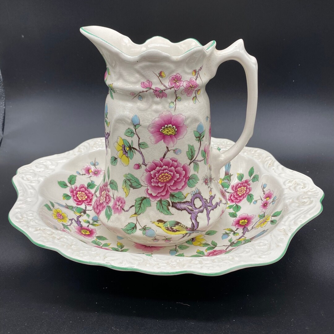 Vintage Old Foley Chinese Rose Wash Basin and Pitcher James Etsy