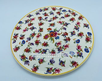 Floral flat round cake plate England 11 inch Chintz Poppies Cornflowers Morning Glory