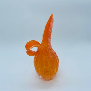 Lefton Orange White Swirled Ribbed MCM Art Glass Stretch Spout Loop Handle
