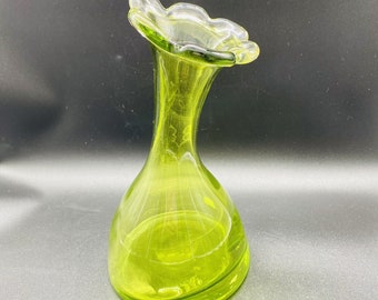 Wonky Daisy Art Glass Carafe or Vase Green 10 in tall