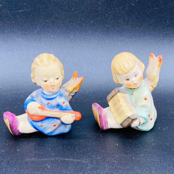 Vintage Hummel Angel With Accordion #265 and Angel with Lute # 238 FIGURINES Candle Holders