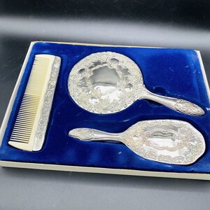 Elegance silver antique 3 piece silver dresser set discount