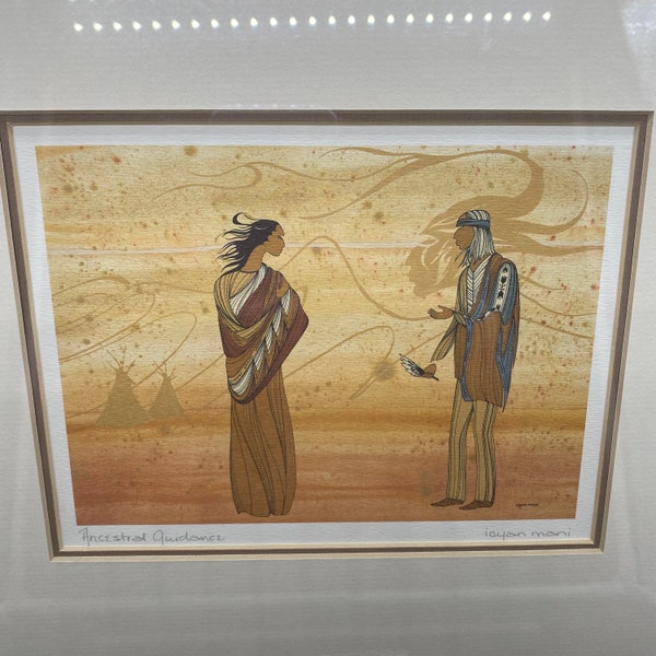 Ancestral Guidance Ioyan Mani (Maxine Noel) First Nations Canadian Artist Matted Gold Framed Print