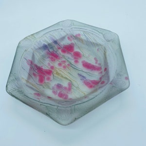 Art Nouveau Design Israel Hebron Rueven Art Glass Dripping Colors Watercolor Ashtray Dish