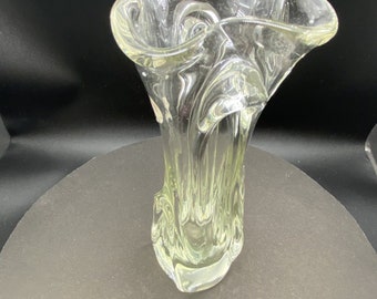 MCM Art Glass Czech 1960s Yellow to Clear Vase 10 inch