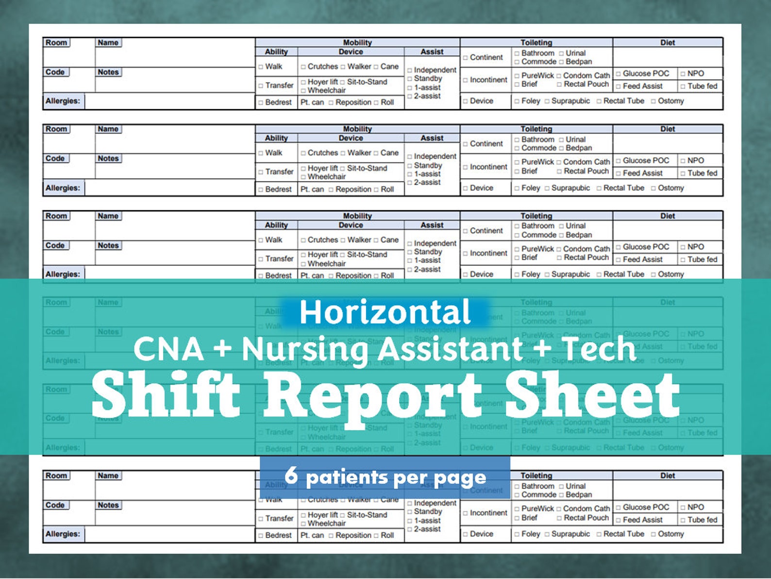 Cna/nursing Assistant/tech Shift Report Sheet - Etsy