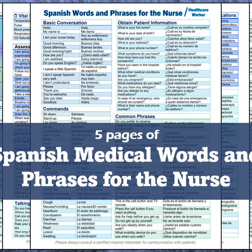 Spanish Medical Phrases for Nurses Etsy