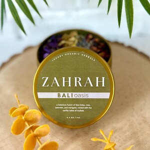 Bali Oasis Luxury Organic Herbal Blend Featuring Rose, Lavender, Calendula, Egyptian Blue Lotus, Mullein, and Damiana Leaves