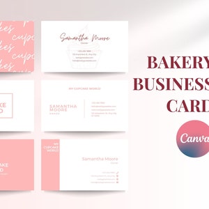 3 doppelseitige Bäckerei-Visitenkartenvorlage, Canva-bearbeitbar, anpassbar, benutzerdefiniertes Backen Branding