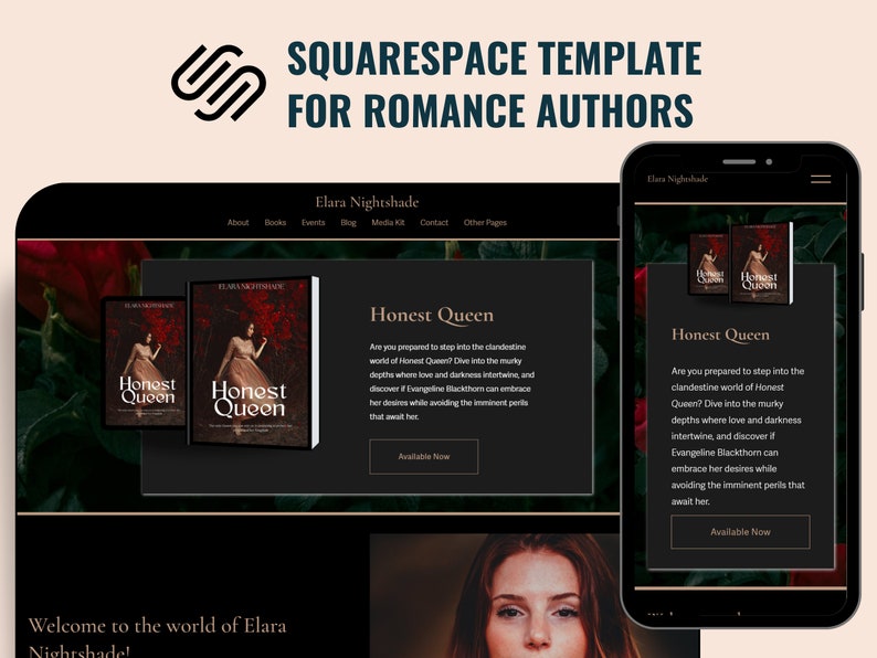 Squarespace 7.1 Website Template for Romance Authors Darkthemed Book