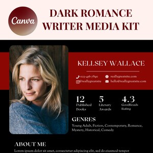 Dark Romance Writer and Author One-Page Media Kit Sheet for Book Signing Events