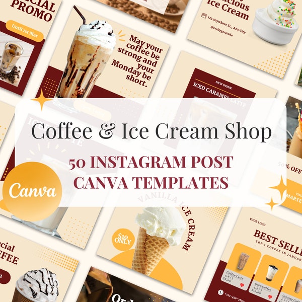 50 modelli di social media modificabili per Instagram Canva per caffetterie e gelaterie, bar, negozi di dolci, ristoranti, aziende alimentari