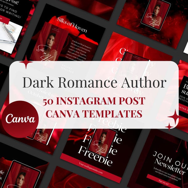 Dark Romance 50 Canva Vorlagen für Autoren auf Instagram, Bookstagram, Red und Dark Sensual Social Media Posts für Autoren