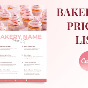 Anpassbare Preisliste-Menü für Bäckereien, Cafés, Kuchen- und Cupcake-Läden | Bearbeitbares Branding