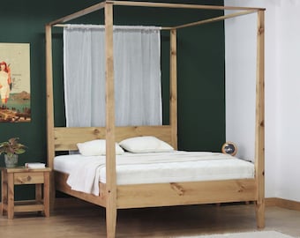 Kalamantan - Massivholz-Himmelbett Nirvana | Himmelbettgestell | Kiefernbett | Balkenbett