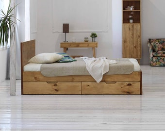 Kalamantan - Sumatra Wooden Bed with Drawers | Drawers Bed | Wooden Bed | Classic Bed | Solid Wood Bed Frame