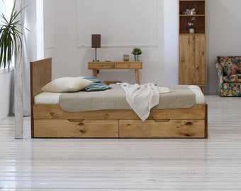 Letto in legno con cassetti Kalamantan - Sumatra | Letto con cassetti | Letto in legno | Letto classico | Struttura letto in legno massiccio