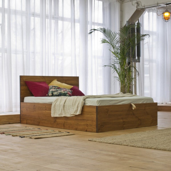 Kalamantan - Cama de Madera Sumatra con Contenedor | Cama Contenedor | Cama de Madera | Cama Clásica | Marco de Cama de Madera Maciza