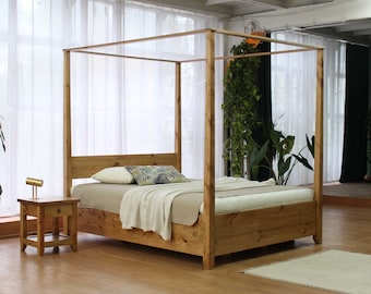 Kalamantan - Nirvana Wooden Bed with Canopy | Container Bed | Canopy Bed Frame | Wooden Bed | Four Poster Bed